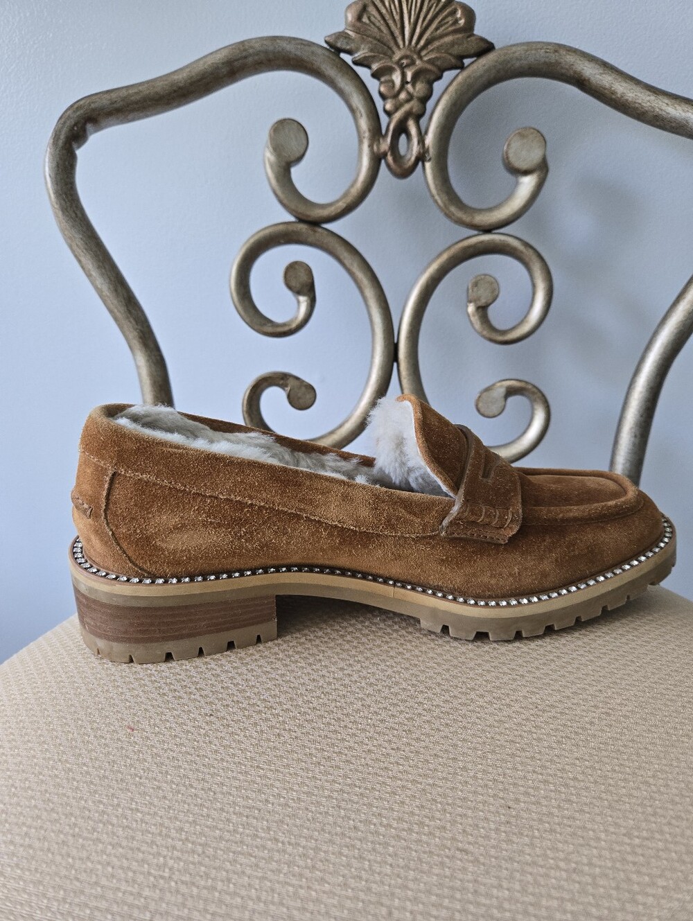 Jimmy Choo Brown Suede Crystal Embellishments Loafers, Size 39.5 - Picture 7 of 12